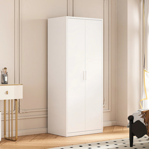 80x200cm 2-Door White Steel Shelf Wardrobe with White Handle Storage Cabinet