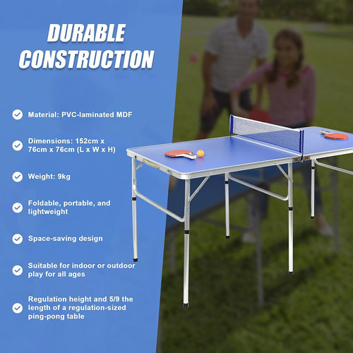 152cm Portable Tennis Table, Folding Ping Pong Table Game Set