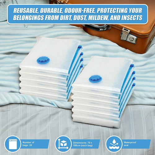 Vacuum Sealed Clothing Travel Bag Compact Storage x20