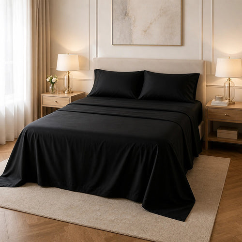 Queen 4 Piece Microfiber Sheet Set Deep Pocket Black