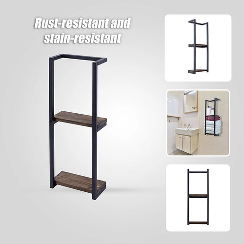 Stylish Bathroom Towel Storage Rack with Wooden Shelves