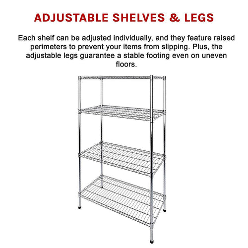 Modular Wire Storage Shelf 1200 x 450 x 1800mm Steel Shelving - Carbon Chrome Plated