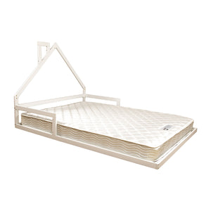 Pine Floor Bed House Frame in White for Kids and Toddlers - Double