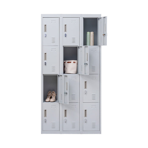 12-Door Steel Locker – Grey, Padlock-operated