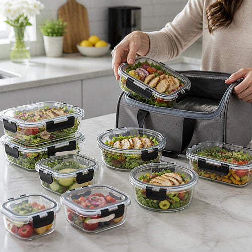 24 Piece Glass Food Storage Containers with Airtight Leakproof Lids Meal Prep Kitchen Storage Set