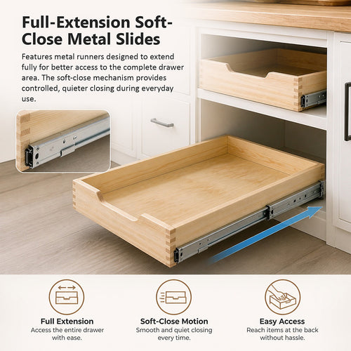 Pull Out Cabinet Drawer 35 x 53cm Pine Wood Soft Close Shelf