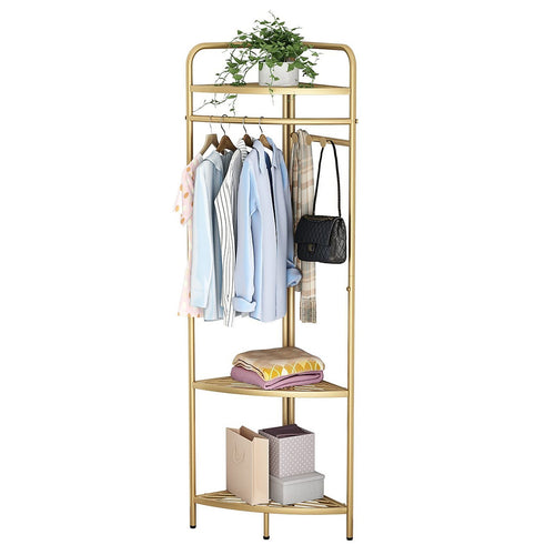Corner Gold Clothing Rack – Stylish Metal Clothes Storage Stand for Bedroom & Wardrobe Organisation