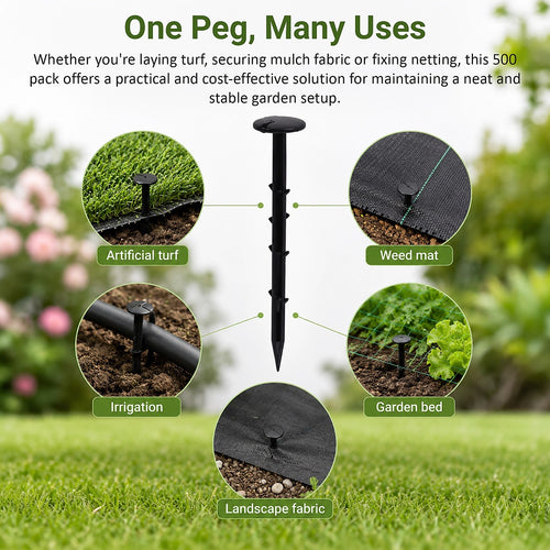 500 Pack Grass Pegs 160mm Lawn Turf Weed Mat Stakes
