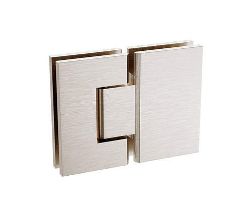 100x90cm Corner Frameless Shower Screen with Nickel Channel and Brass Hinges, Square Knob Handle