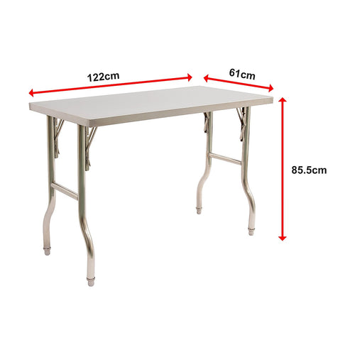 122x61cm Stainless Steel Folding Kitchen Bench – Commercial Prep Work Table