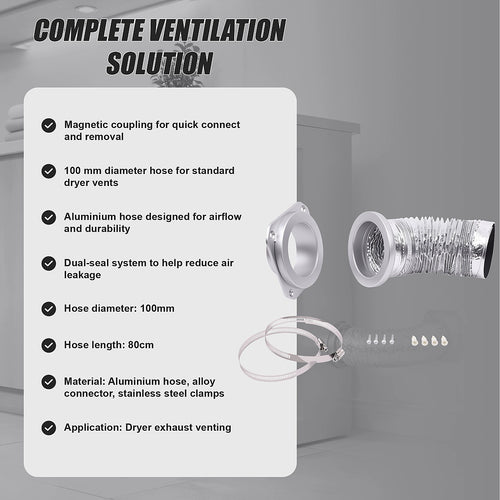 Dryer Vent Hose Kit 100mm Magnetic Coupling Airtight Connector