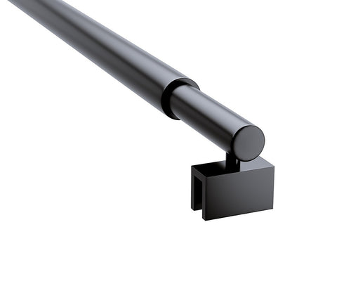 70cm Reeded Glass Shower Screen with Black F-Brackets and Round Pole
