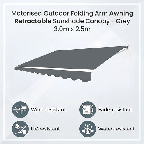 Automatic Retractable Awning 3x2.5m - Grey Outdoor Wall Sunshade