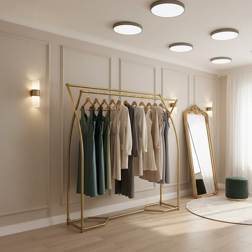 Commercial Clothing Garment Rack – Retail Shop Display Stand in Gold