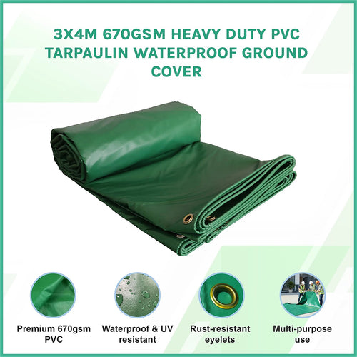 3x4m 670gsm Extra Heavy Duty PVC Tarpaulin Waterproof Ground Cover