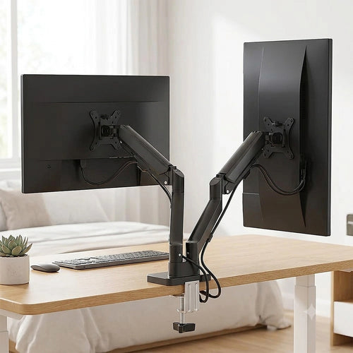 Dual Arm Monitor Desk Mount Bracket 17–32 Inch Spring Assisted Full Motion