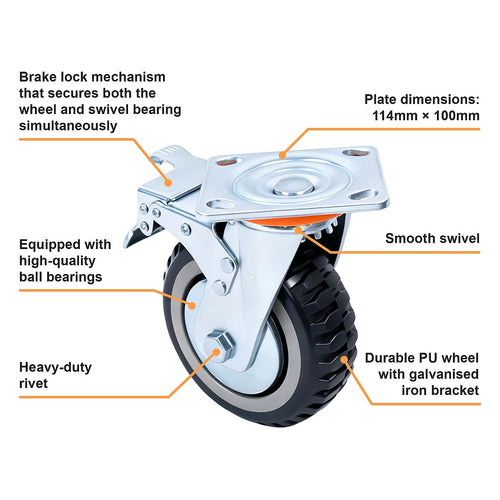 150mm Heavy Duty Plate Caster Wheels Set of 4 1200kg Swivel
