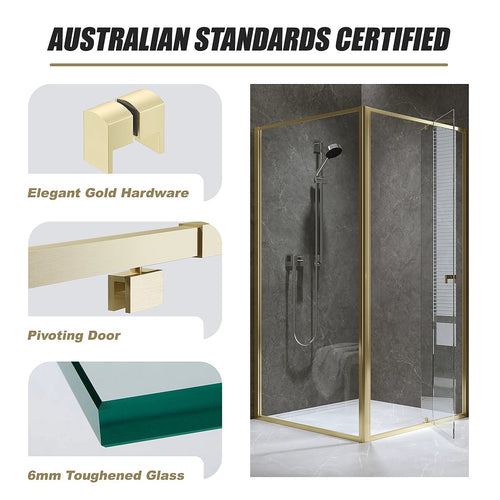 Adjustable Semi Frameless Shower Screen Front: (98~106)x195cm with Gold Hardware and Side: (98~101)x195cm