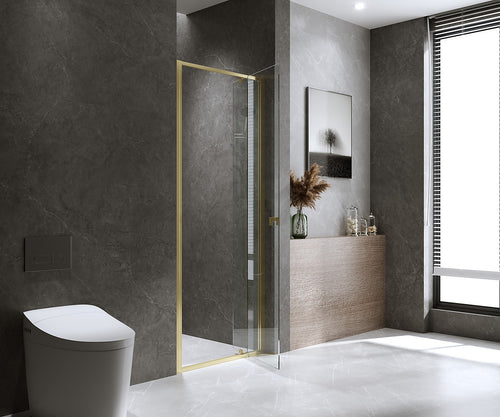 Adjustable Semi Frameless Shower Screen Front: (74~82)x195cm with Gold Hardware and No Side Return