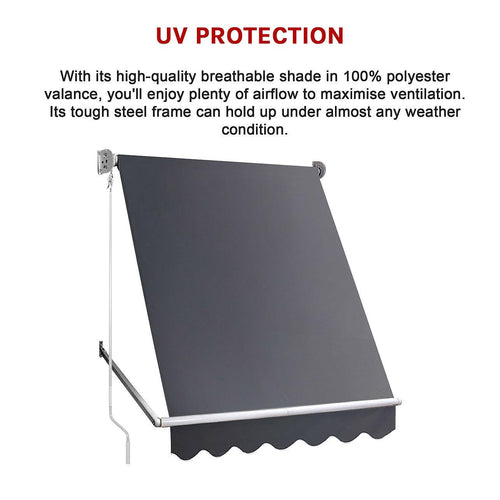 Retractable Fixed Pivot Arm Window Awning Patio Garden Blinds 2.4m x 2.1m in Grey