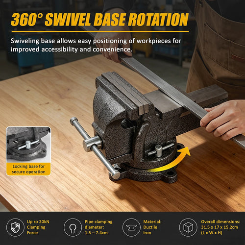 150mm Bench Vise with Anvil 360° Swivel Base Heavy Duty Ductile Iron