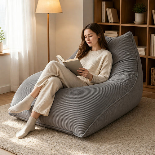 3 in 1 Bean Bag Cover No Filling Grey Corduroy 140 x 180cm