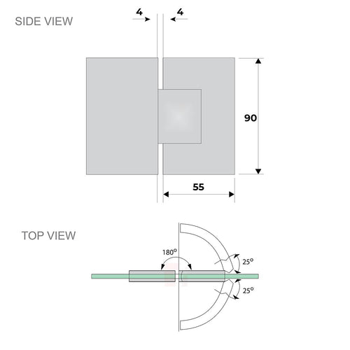 90x90cm Corner Frameless Shower Screen with White Wall U-Brackets and Brass Hinges, Square Double Pull Handle