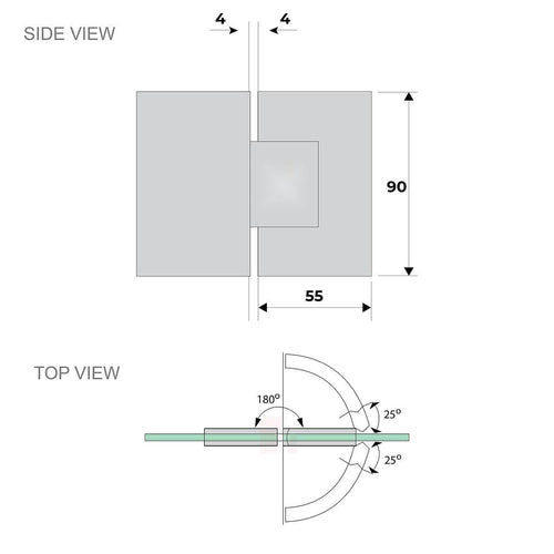 100x90cm Corner Frameless Shower Screen with Chrome Brackets and SS Hinges, Round Knob Handle