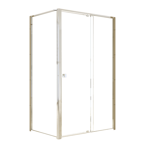 Adjustable Semi Frameless Shower Screen Front: (114~122)x195cm with Gold Hardware and Side: (98~101)x195cm