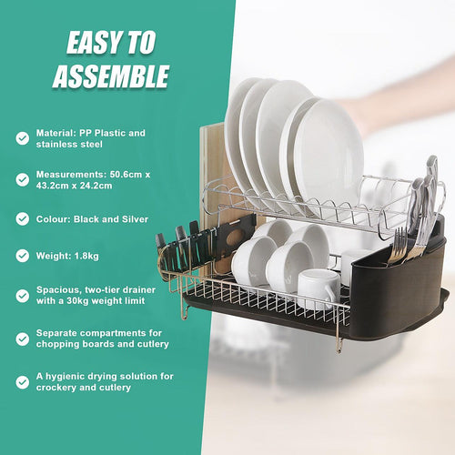 Dish Drying Rack Drainer Cup Plate Holder Cutlery Tray Kitchen Organiser