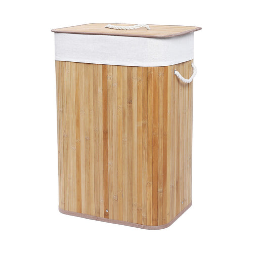72L Wood Bamboo Laundry Hamper with Lid & Removable Liner Bag