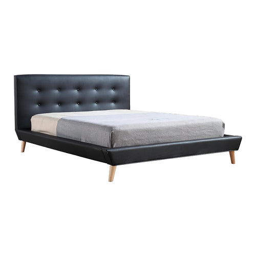 Queen PU Leather Deluxe Bed Frame - Black