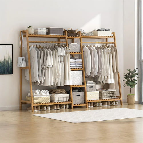 190cm Freestanding Bamboo Clothing Rack – Wood Bedroom Rail