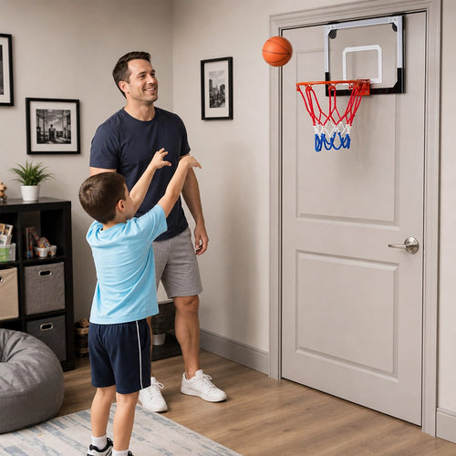 Indoor Mini Basketball Hoop Set – Door-Mounted Backboard Kit with Durable Ring & Mini Ball for Home Play