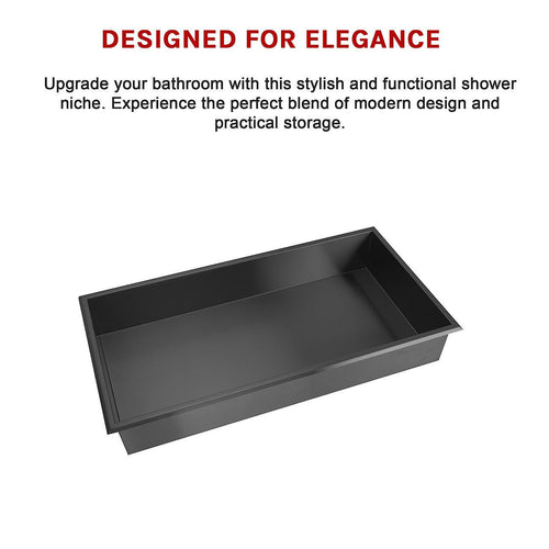 641 x 336 x 101mm Shower Niche Single Shelf Organizer No Tile Needed in Black Finish