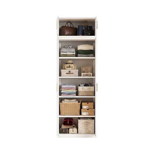 80x240cm 2-Door White Steel Shelf Wardrobe with Gold Handle Storage Cabinet