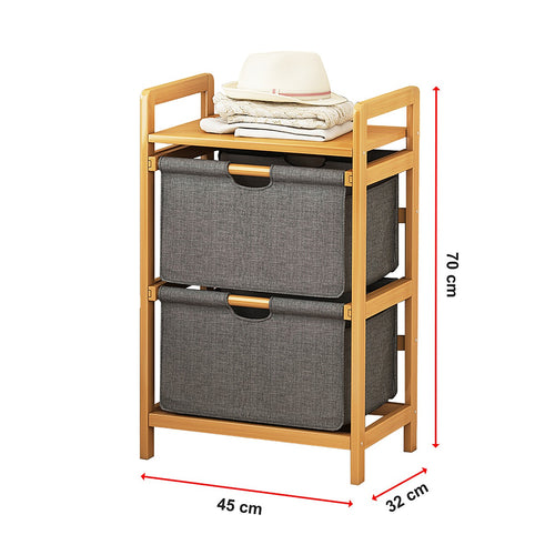 Bamboo Shelf with Storage Hamper – Wooden Organiser Rack with Three-Set Removable Laundry Bags