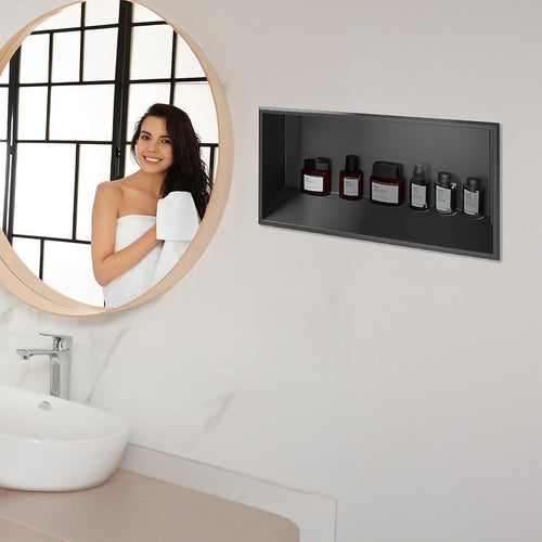 641 x 336 x 101mm Shower Niche Single Shelf Organizer No Tile Needed in Black Finish