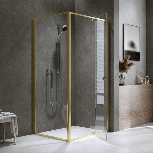 Adjustable Semi Frameless Shower Screen Front: (98~106)x195cm with Gold Hardware and Side: (89~92)x195cm