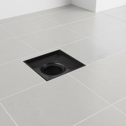 15 x 15cm Square Shower Drain with Tile Insert Grate – Matte Black Stainless Steel