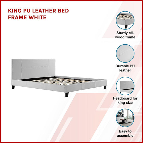 King Bed Frame White PU Leather