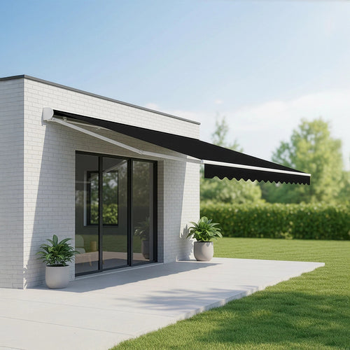 Automatic Retractable Awning 5.0 x 3.0m - Black Outdoor Wall Sunshade