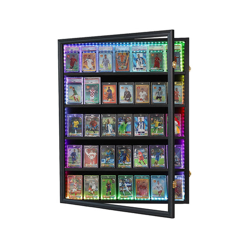 LED Trading Card Display Case for 35 Graded Cards Lockable Wall Frame