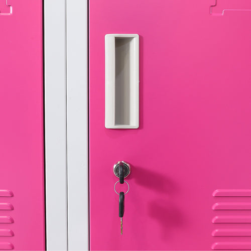 12-Door Locker – Grey with Pink Door with Standard Lock with 2 Keys | Secure Storage for Office, Gym or School Use