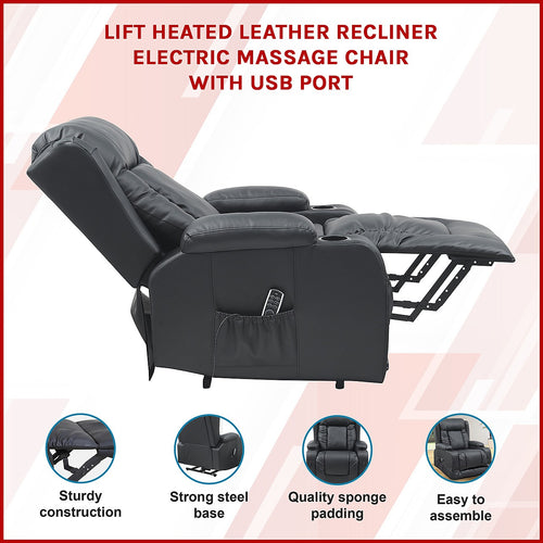 Electric Lift Recliner Chair – Heated Massage PU Leather Armchair with USB