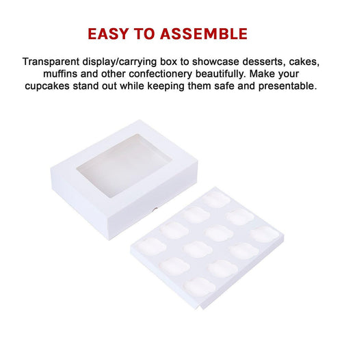 50pcs Cupcake Boxes 12-Hole Laminated Clear Window Face Boxes Favour