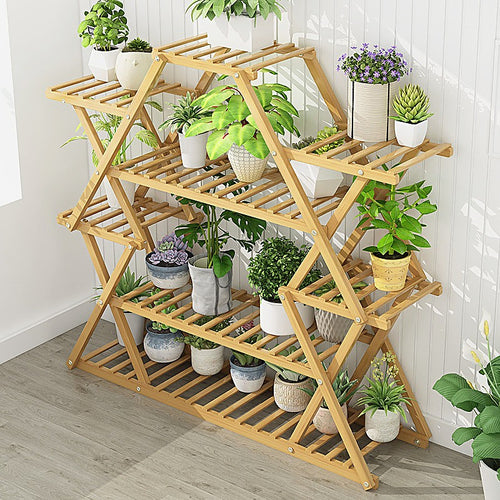 Bamboo Multilayer Plant Stand – Flower & Bonsai Rack Shelf for Porch, Lawn or Patio in Wood