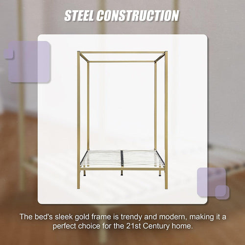 4 Four Poster Double Bed Frame - Gold