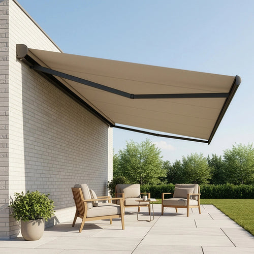 Heavy Duty Full Cassette Retractable Awning: Motorised 5.0 x 3.0m Beige Sunshade