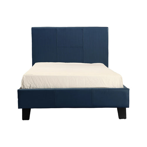 Single Size Bed Frame with Headboard – Blue PU Leather